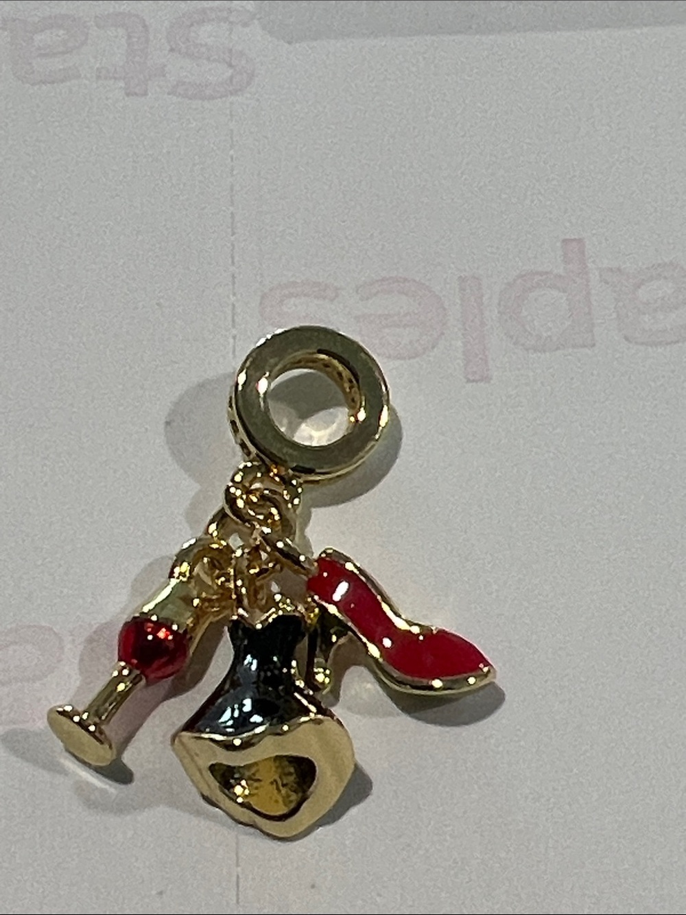Gold-tone Charm Pendant with Red Shoe and Black Dress Accents
